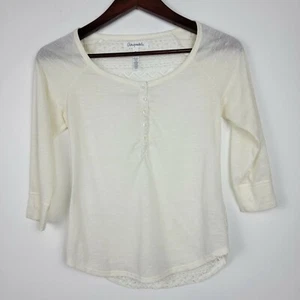 Aeropostale Womens Sheer Sleeve Lace Back Henley Shirt Yvory/White Size SP - Picture 1 of 7