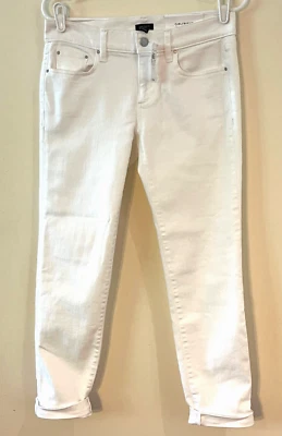 Pantalones de mezclilla Ann Taylor Girlfriend talla 4 blancos elásticos puño redondo preppy Foto 1 de 4