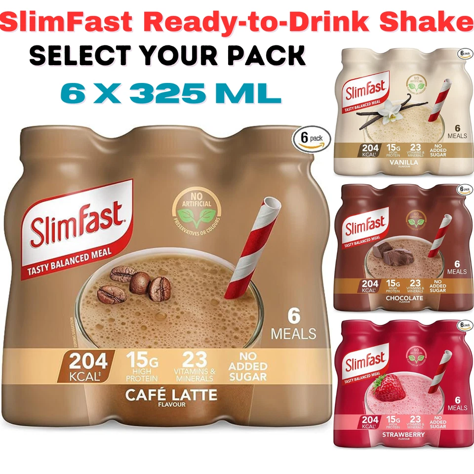 SlimFast Ready-to-Drink Shake High Protein Meal Replacement 325 ml Pack of 6 UK - Image 1 of 4