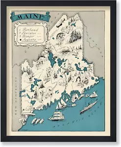 Vintage Map Poster - Retro Maine Map Print - Maine State Map Art - Gift for Teac - Picture 1 of 6