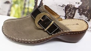 NATURALIZER Women's Brown Suede Clog Split Toe Comfort Mules  2 1/2" Heels 7M - Picture 1 of 7