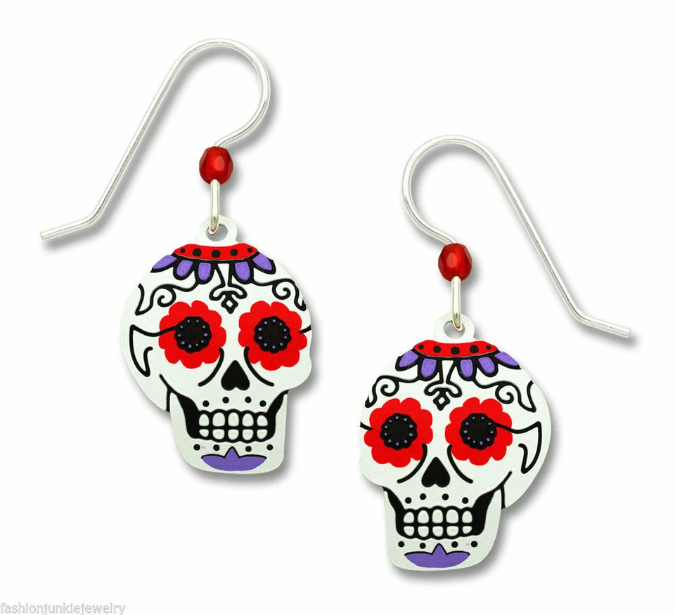 糖骷髅耳环 - 925 纯银耳线 - 死亡之日卡拉维拉 — 第 1/2 张图片
