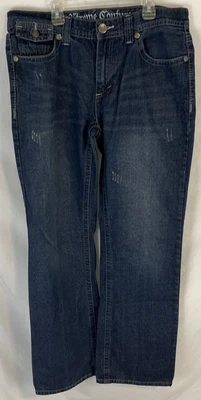 Xtreme Couture Jeans Mens 34x34 Blue Distressed Denim Pant Pocket Flaps Bootcut - Image 1 of 4