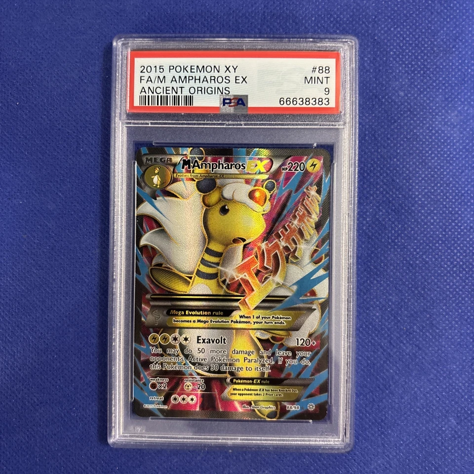 2015 POKEMON XY #88 FULL ART MEGA AMPHAROS EX MINT PSA 9 ANCIENT ORIGINS 88/98 - Image 1 of 2