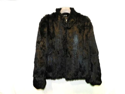 Abrigo de piel de conejo negro Fleet Street L vintage años 80 bolsillos invierno mujer Foto 1 de 4