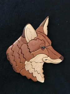 Wolfskopf Holz Intarsien Puzzle mehrteilig Kunst Plakette  - Bild 1 von 3