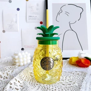 New 2021 Starbucks China Summer Yellow Pineapple 20oz Glass Straw Cup - Picture 1 of 7