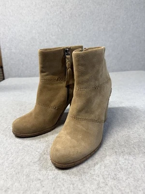 Botas esplêndidas femininas tamanho 7 camurça marrom salto bloco tornozelo cravejado zíper - Imagem 1 de 4