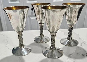 VINTAGE EPB 4 VELERO SPAIN SILVERPLATED TWISTED GRAPEVINE STEM 5" WINE GOBLETS - Picture 1 of 7