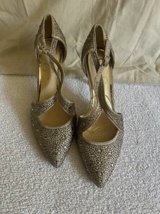 Jessica Simpson Accile Rhinestone Glittery Pumps Taupe Micro Flash Size 8 - Picture 1 of 4