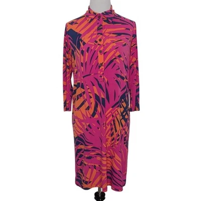 Tori Richard Palm Dress Womens Size XS Pink Hawaiian 3/4 Sleeves Stretch - Image 1 of 4