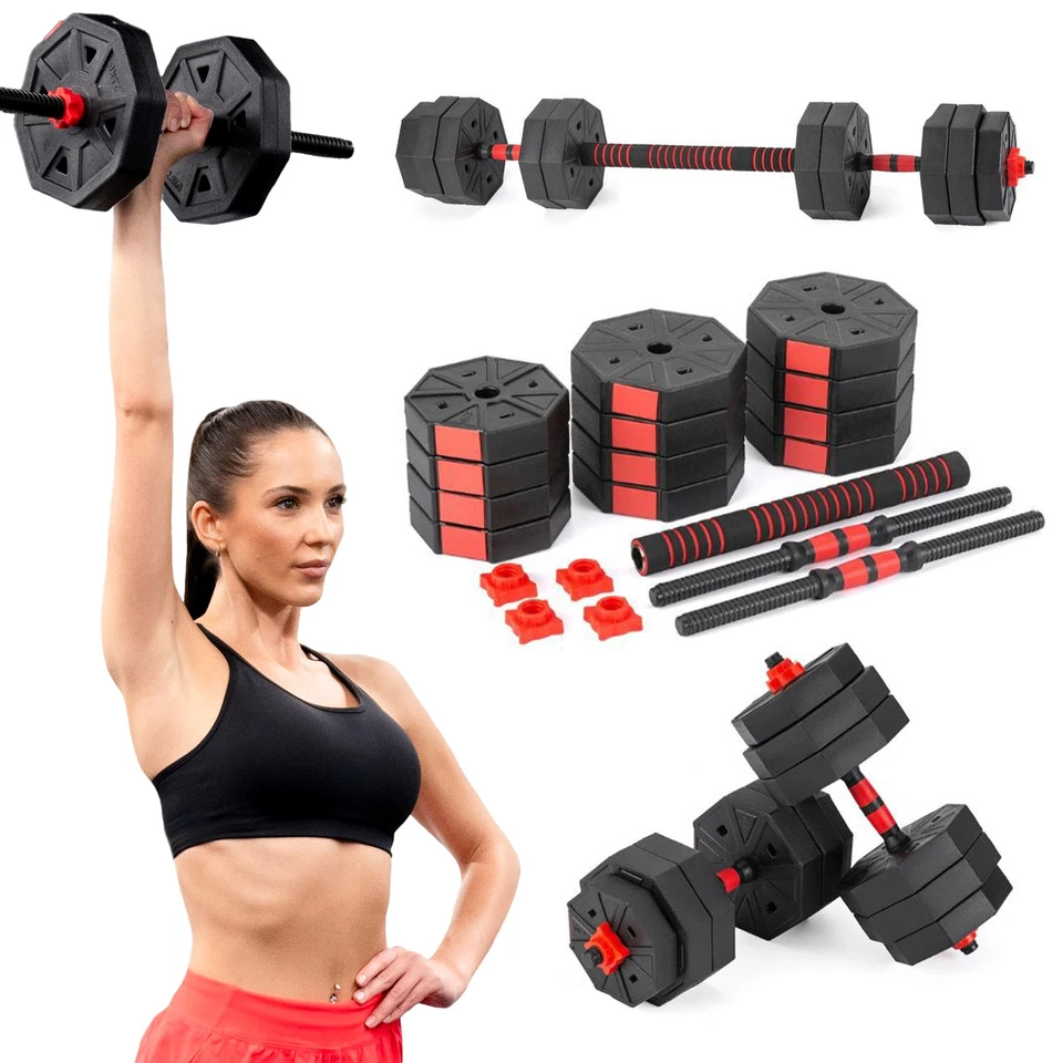 Gymtek® Hanteln Set Kurzhanteln und Langhantel 2 x 10kg Hanteln Verstellbar 20kg