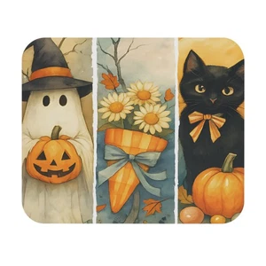 Tappetino per mouse a tema Halloween | Fantasma carino, gatto nero e zucche, ufficio - Foto 1 di 5