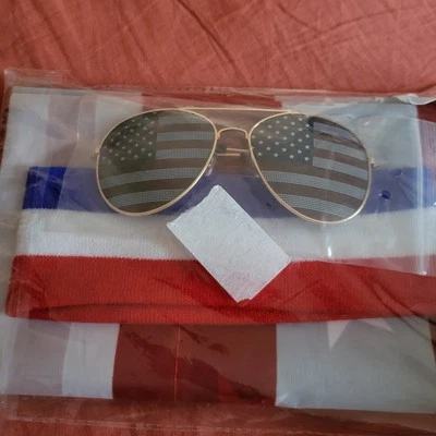 4 of July 3pcs outfit, American Flag Sun Glasses USA Headband Bundle  - Image 1 of 4