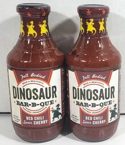 2 Jars - Dinosaur Bar-B-Que Red Chili Sour Cherry Barbecue Sauce 19 oz Each - Picture 1 of 4