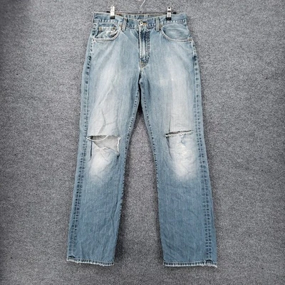 VINTAGE Lucky Brand Jeans Mens 30x32 Blue Boot Leg 181 Ripped Zip Fly Denim - Image 1 of 4
