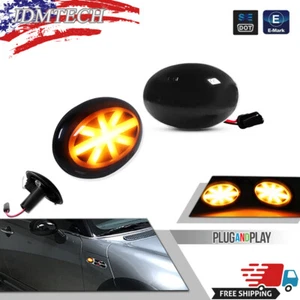 2x Black Union Jack Amber LED Front Side Marker Lights For 2006-2014 MINI Cooper - Picture 1 of 8