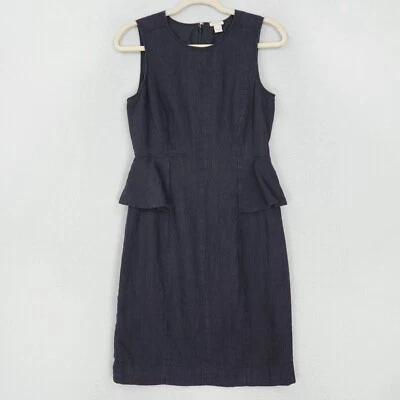 Vestido J Crew Mujer 4 Lavado Negro Lino Peplum Funda Sin Mangas Carrera Clásico Foto 1 de 4