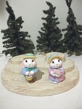 Hallmark Salt Pepper Shakers W Stoppers Cute Easter Girl Bunny Boy Rabbits