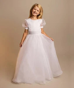 Vestido de Comunión Falda Tul Manga Abullonada Blanco Largo para Niñas, 7-11 Años - Imagen 1 de 5