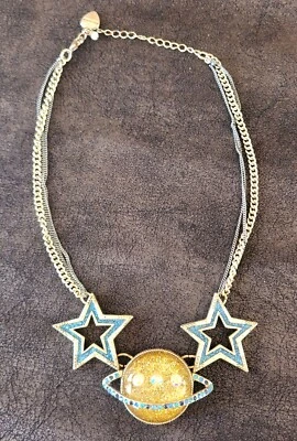 Vintage Betsey Johnson "Heavens To Betsey" Lucite Saturn Stars Necklace RARE - Image 1 of 4