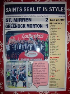 St Mirren 2 Morton 1 - 2018 - St Mirren campioni - stampa ricordo - Foto 1 di 1