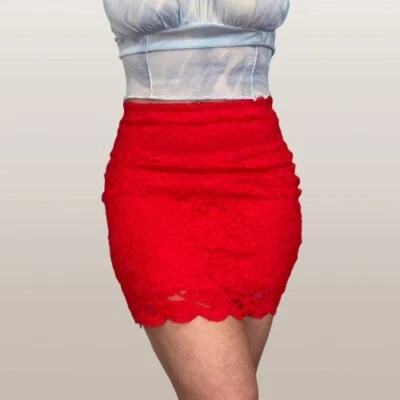 Sexy falda lápiz de encaje roja Y2K Express para mujer talla pequeña Foto 1 de 4