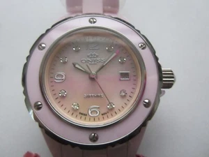ONISS DAMENUHR QUARZ VOLLKERAMIK MOP ROSA ZIFFERBLATT SAPHIR ON609-LRG NEU - Bild 1 von 6