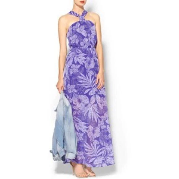 Maxi Vestido Floral Sabine Púrpura Estampado con Correa en el Cuello ¡NUEVO CON ETIQUETAS! S Pequeño Foto 1 de 1