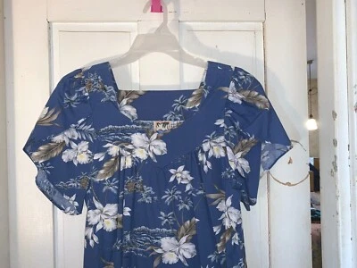 Vintage_Hawaiian Togs_Muu Muu_Salón_Vestido_Floral_Azul-M BUSTO=34-38 Foto 1 de 4