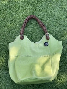 The Sak Pebbled Lime Leather Bucket Shoulder Bag Brown Braided Handles VGC - Picture 1 of 18