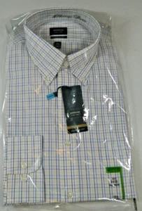 Arrow Heritage Poplin Classic Fit Shirt Blue/Yellow Check Lng Slv 15 1/2 34/35 - Picture 1 of 4