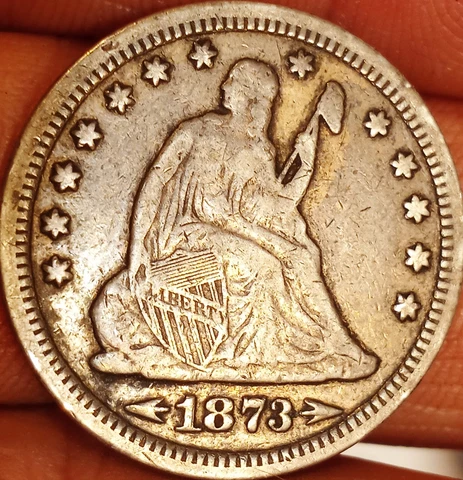 1873-p Seated Liberty Quarter - With Arrows  - Extra Fine XF gray gold toning Cover