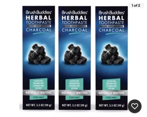 3X Brush Buddies Herbal Toothpaste Infused W/Activated Natural Charcoal 3.5oz - Picture 1 of 2