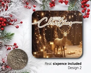 Christmas Sixpence reindeer pudding Gift Lucky Sixpence Coin Merry Christmas 38 - Picture 1 of 18