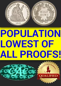 1861 NGC PR64 CAC + CMQ $1,527-APR! Civil War LOWEST POP. PROOF Seated Half Dime - Picture 1 of 6