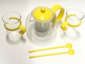Bodum Yellow Jaune Assam Set Tea Press 2 Glass Mugs 2 Spoons Limited Edition 70 