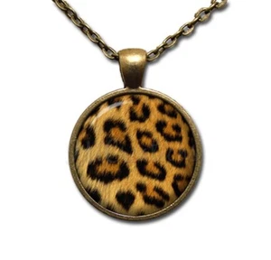 Leopard Animal Print Wild Cat Pattern - Handmade Round Glass Pendant Necklace - Picture 1 of 10