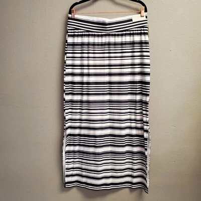 Maxi Falda Maurices Mujer Talla L Negra Blanca Rayas Elastizada Cómoda Aberturas Laterales Foto 1 de 4