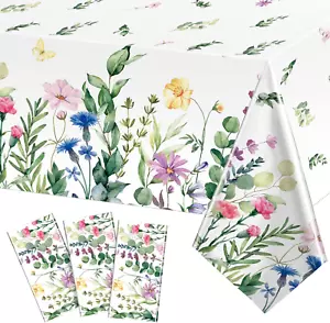 3 Pieces Summer Floral Table Cover Watercolor Wild Flowers Tablecloth Plastic Fl - Picture 1 of 6