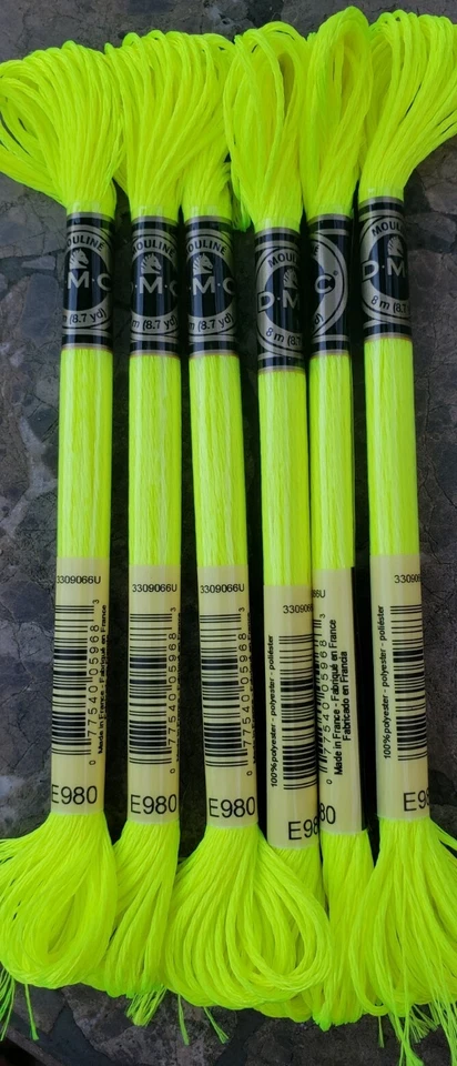 DMC Light Effects Embroidery Floss #E980 Fluorescent  Yellow (6 skeins) - Image 1 of 1