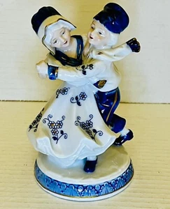 VTG Dancing Couple Figurine By KPM Blue & White With Gold Accents 6x4” - Picture 1 of 12