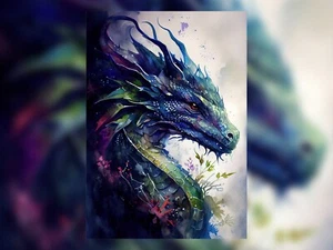 Blue dragon, print of watercolor painting, living room art, bedroom decor A3 - Picture 1 of 7