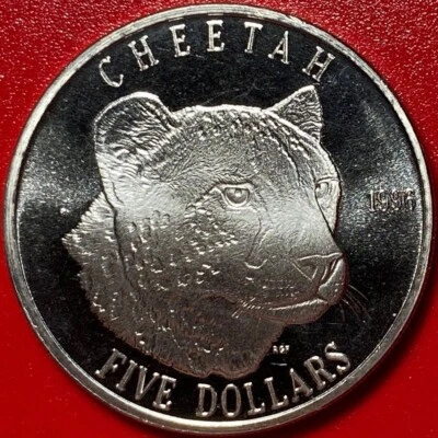 1996 МАРШАЛЛОВЫ ОСТРОВА $5 ГЕПАРД ДИКАЯ ПРИРОДА CAT CROWN CU-NI 28 г 38,6 мм (без серебра) - Изображение 1 из 2
