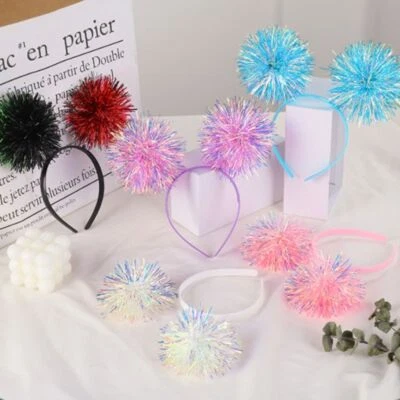 Giltering Pom Pom Headband Cute Tinsel Headband  Women Girls Pink - image 1 of 4