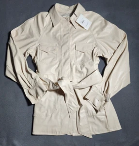 7 For All Mankind Jacket Womens Small Cream Faux Leather Blazer Belted NWT - Picture 1 of 22