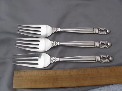 НАБОР ИЗ 3 вилок для ужина с узором из стерлингового желудя Georg Jensen Denmark — 7 1/2 дюйма - Изображение 1 из 4