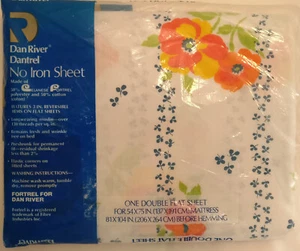 NIP VINTAGE DAN RIVER NO IRON MUSLIN DOUBLE FLAT SHEET FLORAL FLOWER - Picture 1 of 3