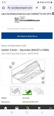 Hyundai Under Cover 2021-2023 Sonata 84237-L1000 - Image 1 of 2