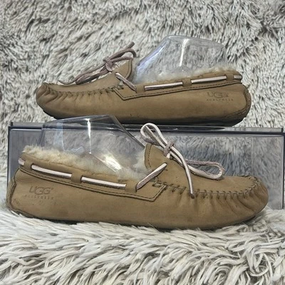 UGG Dakota Slipper Moccasin Women's 6 Chestnut Brown Shearling Pink Rawhide Tie - Image 1 of 4